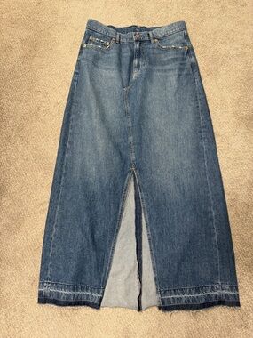 GAP Blue Denim Maxi Skirt with Center Front Slit